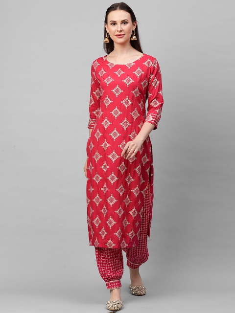 

KALINI Women Pink Geometric Printed Straight Kurta
