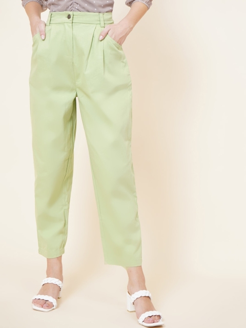 

DressBerry Women Green High-Rise Pleated Trousers