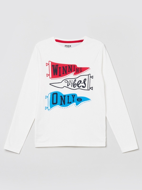 

max Boys White Typography Printed Applique T-shirt