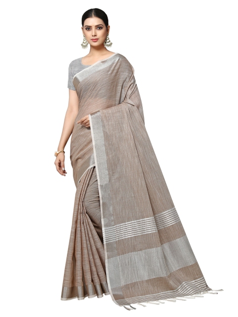 

Rekha Maniyar Brown & Gold-Toned Solid Zari Linen Blend Saree