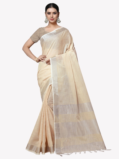 

Rekha Maniyar Beige & Silver-Toned Woven Design Zari Linen Blend Saree