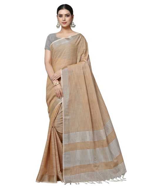 

Rekha Maniyar Camel Brown & Silver-Toned Woven Design Zari Linen Blend Saree