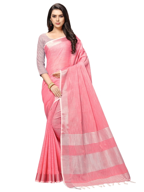 

Rekha Maniyar Peach-Coloured & Gold-Toned Woven Design Zari Linen Blend Saree