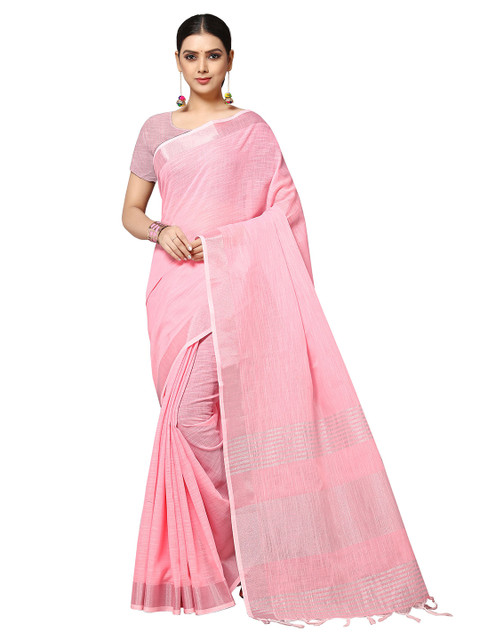 

Rekha Maniyar Pink & Silver-Toned Woven Design Zari Linen Blend Saree