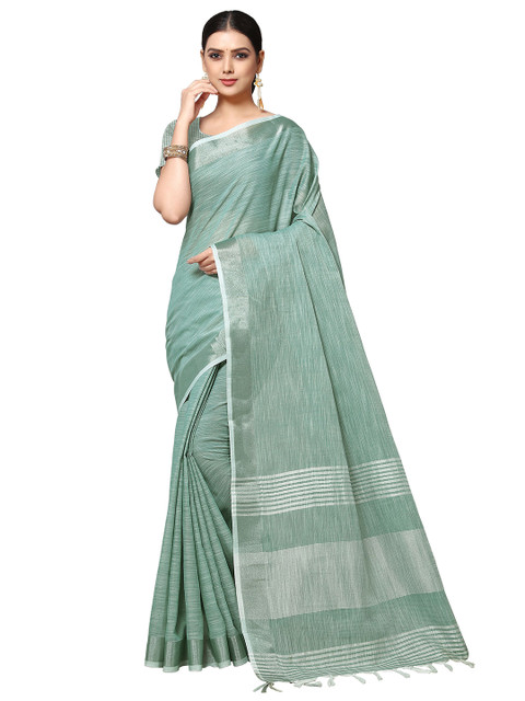 

Rekha Maniyar Turquoise Blue & Silver-Toned Zari Linen Blend Saree