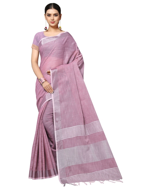 

Rekha Maniyar Purple & Silver-Toned Woven Design Zari Linen Blend Saree