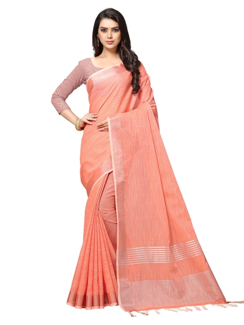 

Rekha Maniyar Peach And Silver Toned Solid Zari Saree