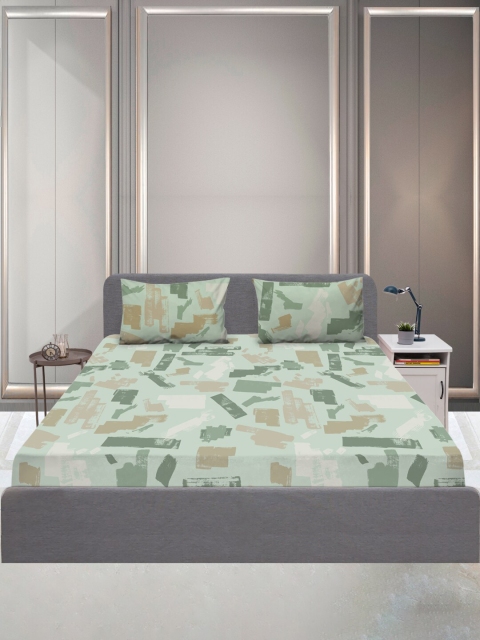 

SLEEPX Geometric 144 TC Queen Bedsheet Pure Cotton With 2 Pillow Covers, Green