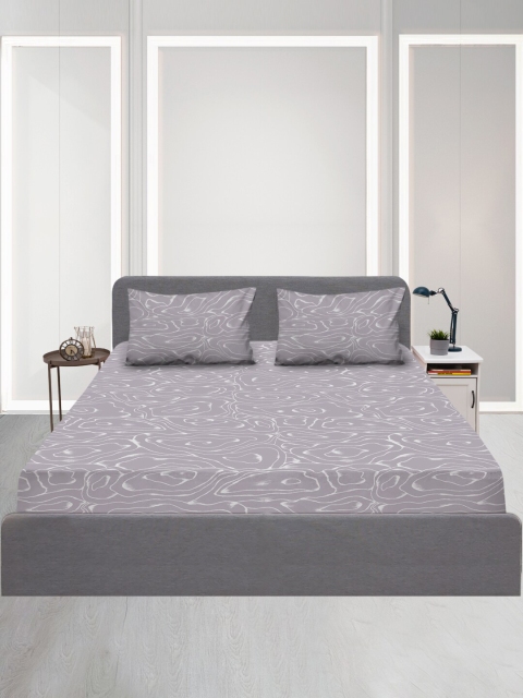 

SLEEPX Grey & White Geometric 120 TC King Bedsheet with 1 Pillow Covers