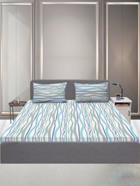 

SLEEPX Blue & Off White Striped 144 TC Single Bedsheet with 2 Pillow Covers
