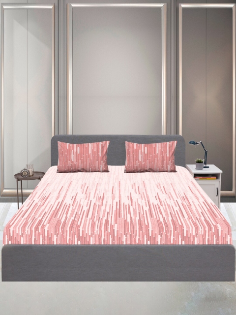 

SLEEPX Peach-Coloured & Cream-Coloured 144 TC King Bedsheet with 2 Pillow Covers