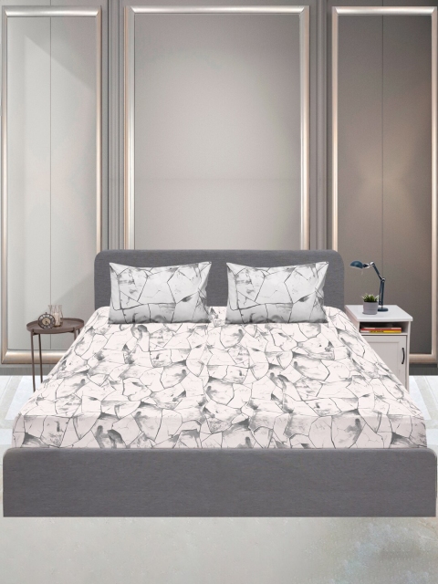 

SLEEPX Graphic 144 TC Queen Bedsheet Pure Cotton With 2 Pillow Covers, Grey