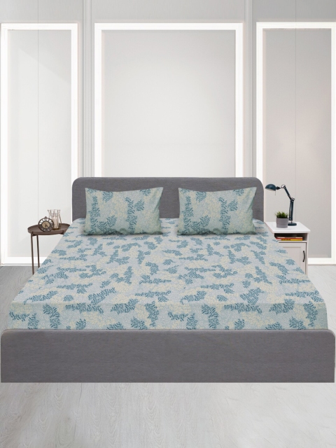

SLEEPX Floral 120 TC Queen Bedsheet Pure Cotton With 2 Pillow Covers, Blue