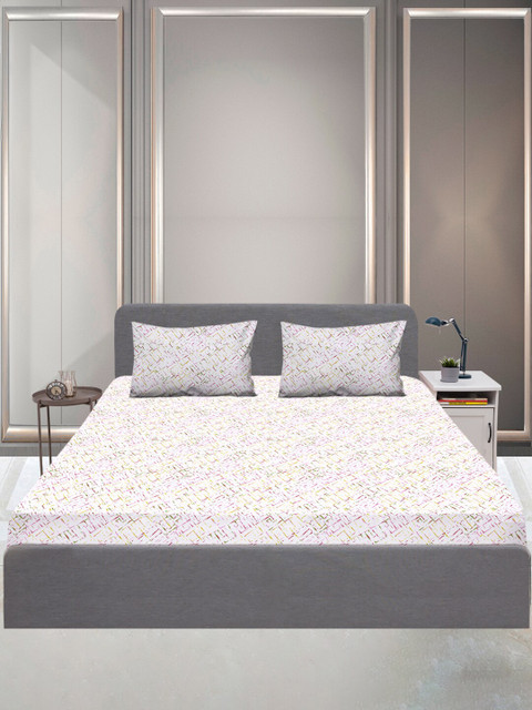 

SLEEPX Geometric 144 TC Single Bedsheet Pure Cotton With 2 Pillow Covers, Pink