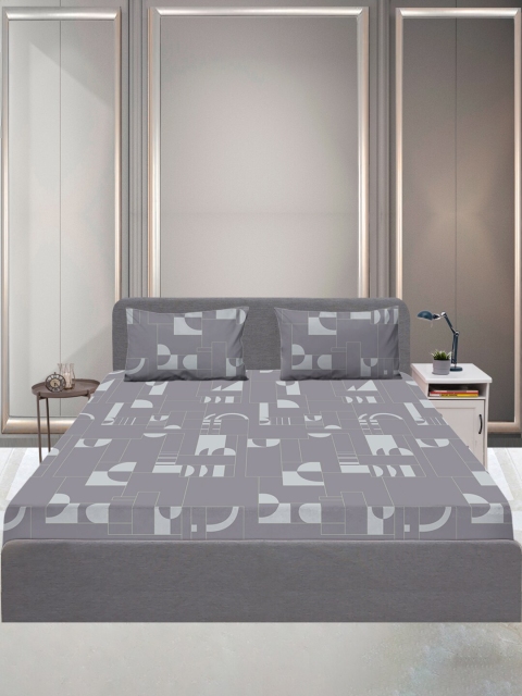 

SLEEPX Grey Geometric 144 TC Queen Bedsheet with 2 Pillow Covers