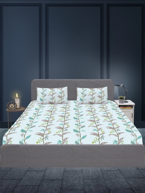 

SLEEPX Blue & White Floral 180 TC King Bedsheet with 2 Pillow Covers