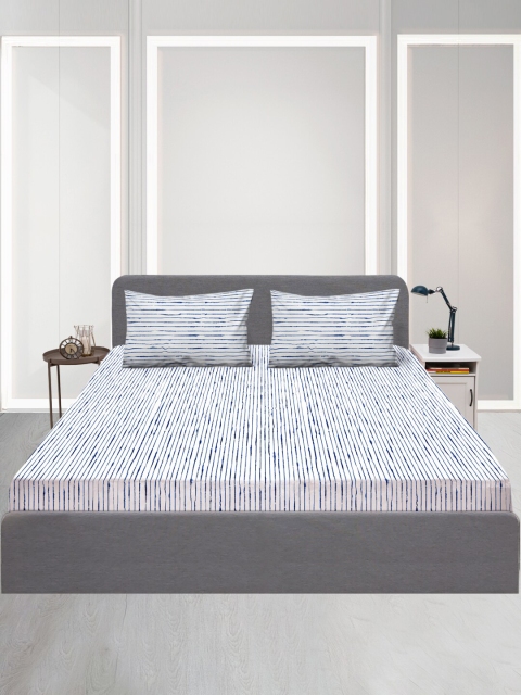 

SLEEPX Striped 120 TC Queen Cotton Bedsheet with 2 Pillow Covers, White