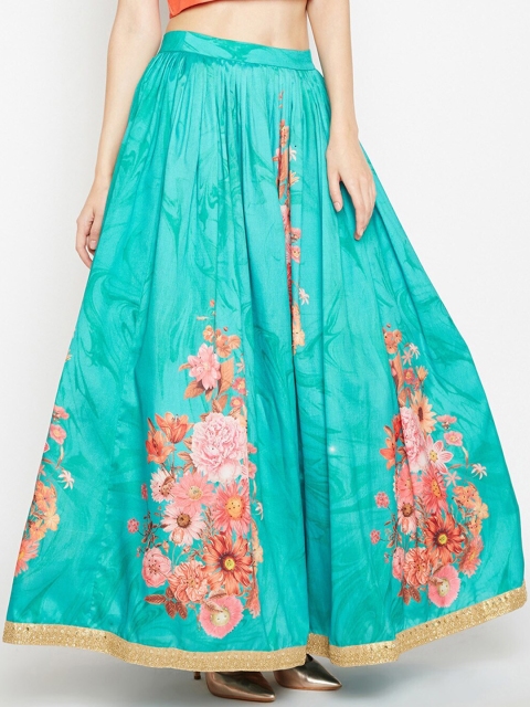 

Be Indi Women Sea Green Printed Flared Maxi Skirt