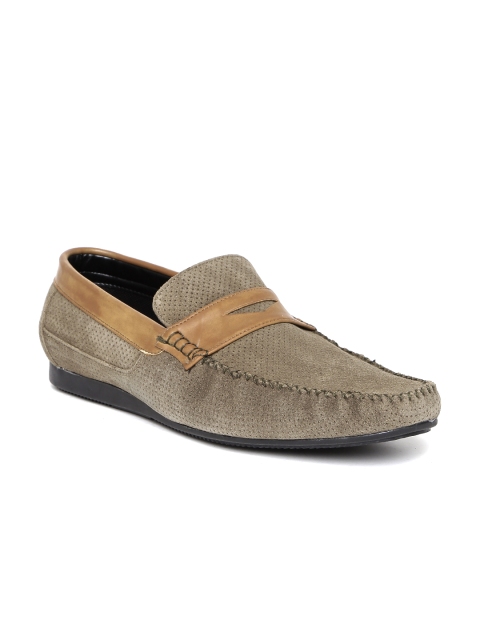 

San Frissco Men Beige Perforated Suede Loafers
