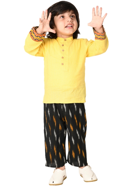

Tiny Bunnies Boys Kurta Shirt & Trouser Pure Cotton Clothing Set, Yellow