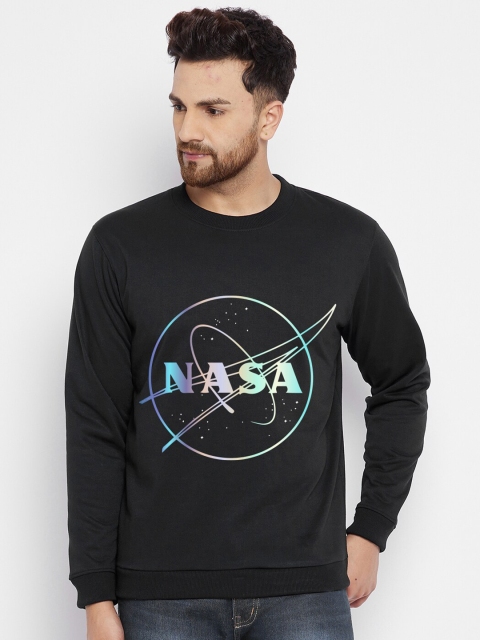 

FRENCH FLEXIOUS Men Black Printed Fleece Sweatshirt
