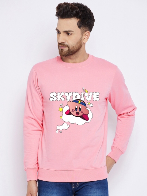 

FRENCH FLEXIOUS Men Pink Printed Fleece Pullover Sweatshirt