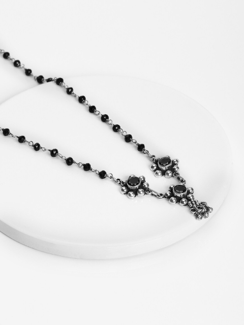 

GIVA Oxidised 925 Sterling Silver Silver-Toned Black Stone Studded & Beaded Mangalsutra