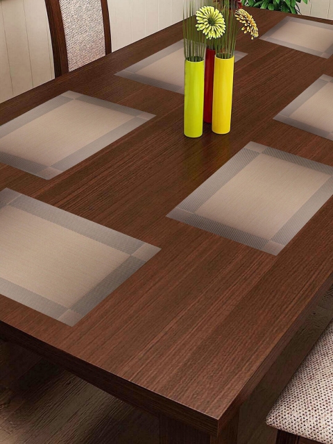 

Lushomes Set Of 6 Beige Solid Table Placemats