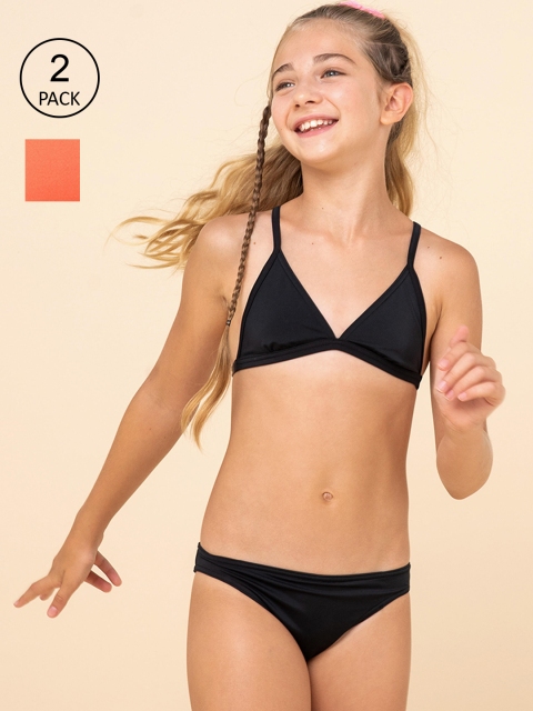 

OLAIAN By Decathlon Pack of 2 Girls Black Solid Swimwear