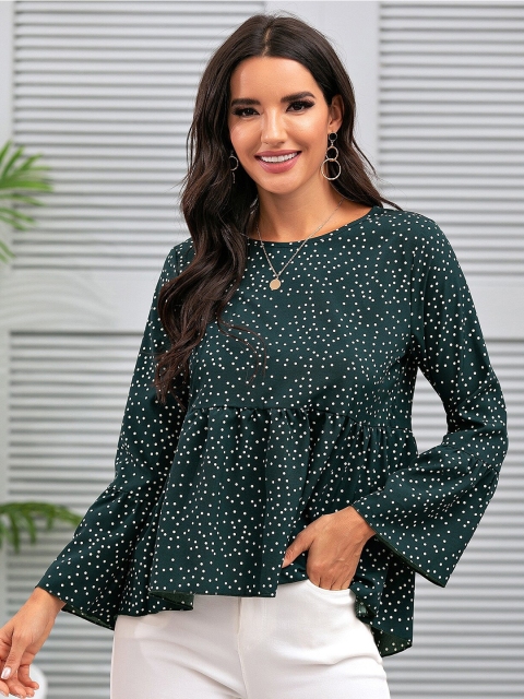 

Taswak Women Green Polka Dots Printed Top