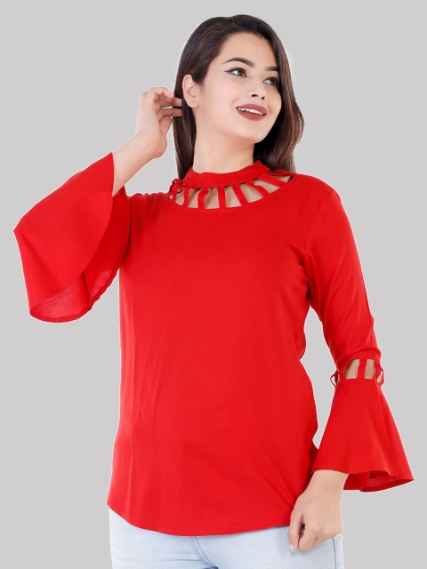 

Fab Star Red Regular Bell Sleeves Viscose Rayon Top