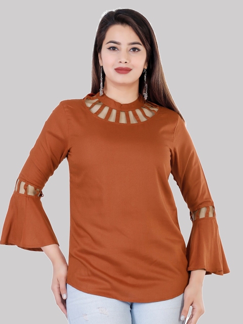 

Fab Star Women Brown Solid Bell Sleeves Casual Top