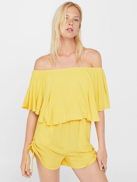 

MANGO Yellow Layered Off-Shoulder Playsuit