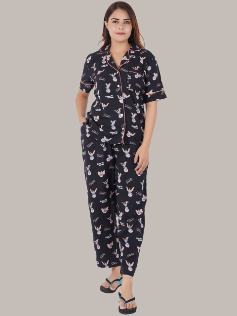 

Style Shoes Women Printed Night suit, Black