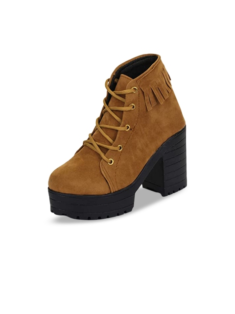 

Luv Byt Women Tan Brown Solid Ankle Length Chunky Boots