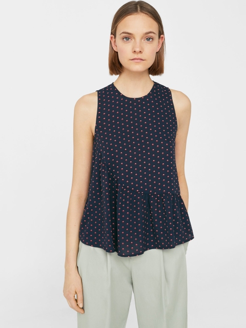 

MANGO Women Navy Blue Printed A-Line Top