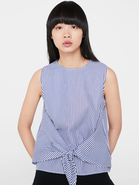 

MANGO Women Blue Striped Top