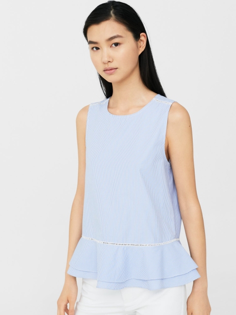 

MANGO Women Blue & White Striped Peplum Top