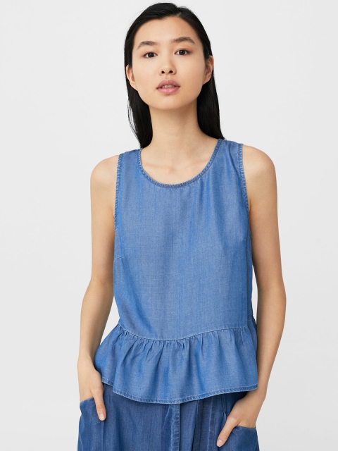 

MANGO Women Blue Solid A-Line Chambray Top
