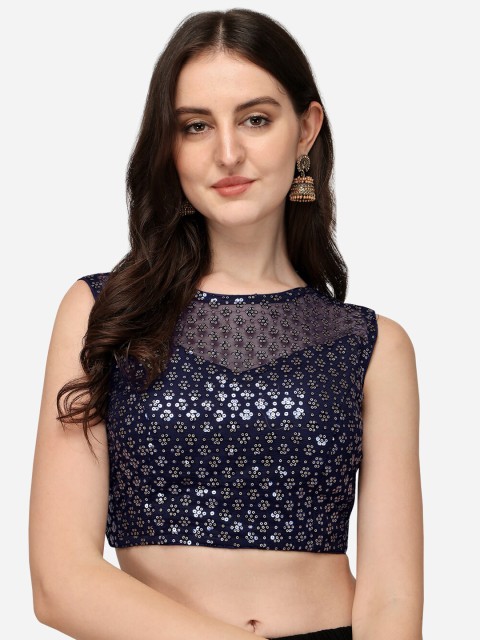 

Fab Viva Navy Blue Sequences & Embroidered Saree Blouse