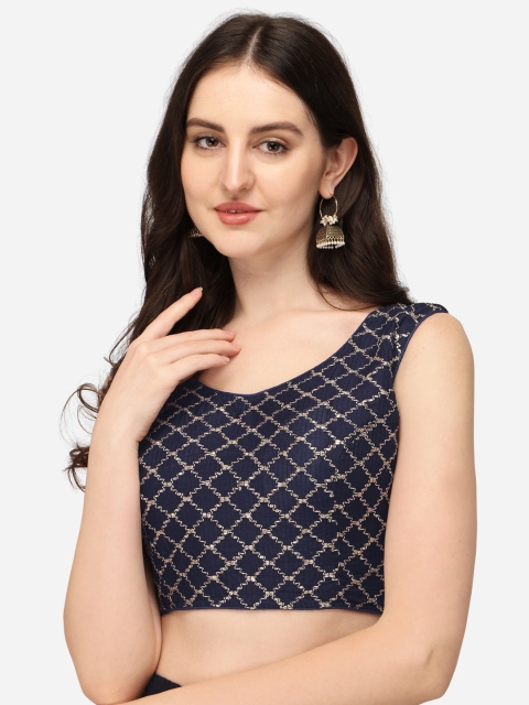 

Fab Viva Navy Blue Embroidered Saree Blouse