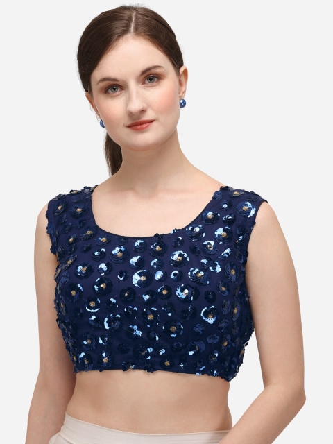 

Fab Viva Navy Blue Embroidered & Sequence Work Saree Blouse