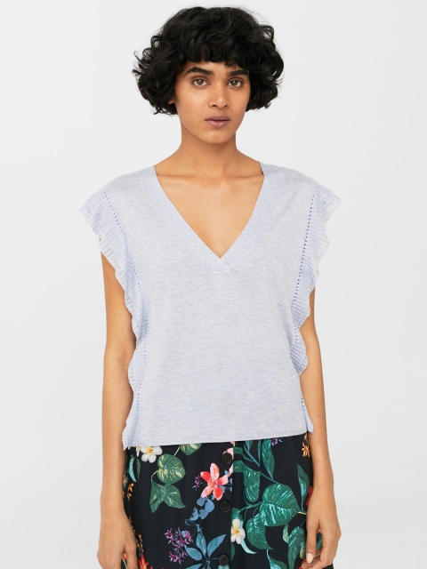 

MANGO Women Blue Solid Top