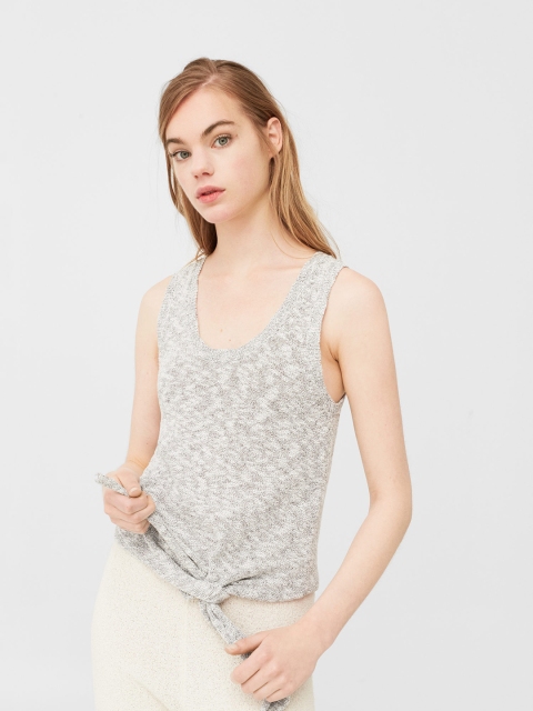 

MANGO Women Grey Melange Self-Design Top