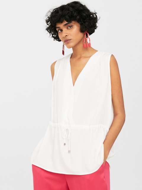 

MANGO Women White Cinched Waist Top