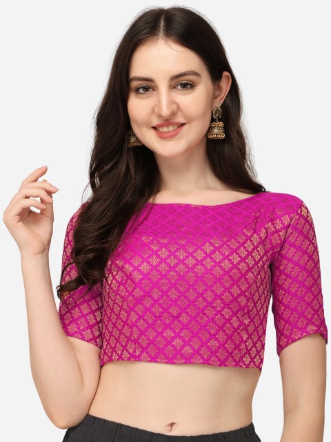 

Fab Viva Women Pink Jacquard Boat Neck Saree Blouse