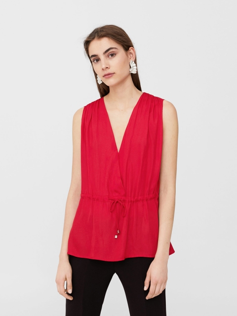 

MANGO Women Red Solid Cinched Waist Top