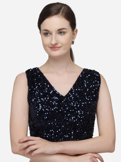 

Fab Viva Navy Blue Embellished Saree Blouse