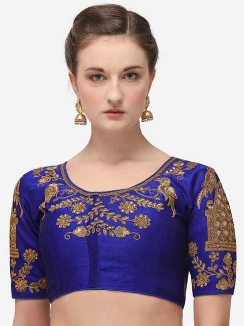 

Fab Viva Women Blue Embroidered Silk Saree Blouse