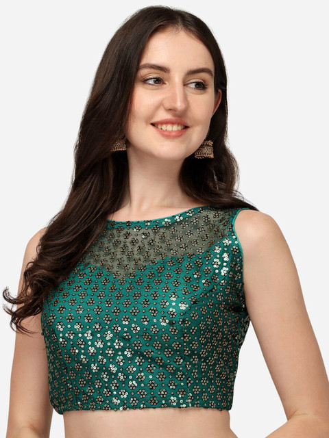 

Fab Viva Women Green Sequin Embellished Net Saree Blouse